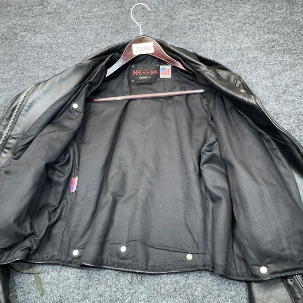 Vintage Schott NYC Duro Jac Jacket Womens 14 Black Leather Fringe Concho Biker